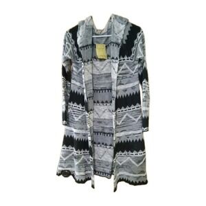 Aztec knitted open Hood cardigan womens M wool blend western cowgirl relaxed fit